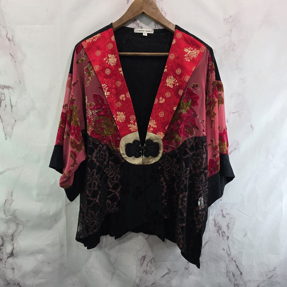 Spencer Alexis Cardigan Womens Large Black Velvet Burnout Kimono Y2K Whimsy Goth